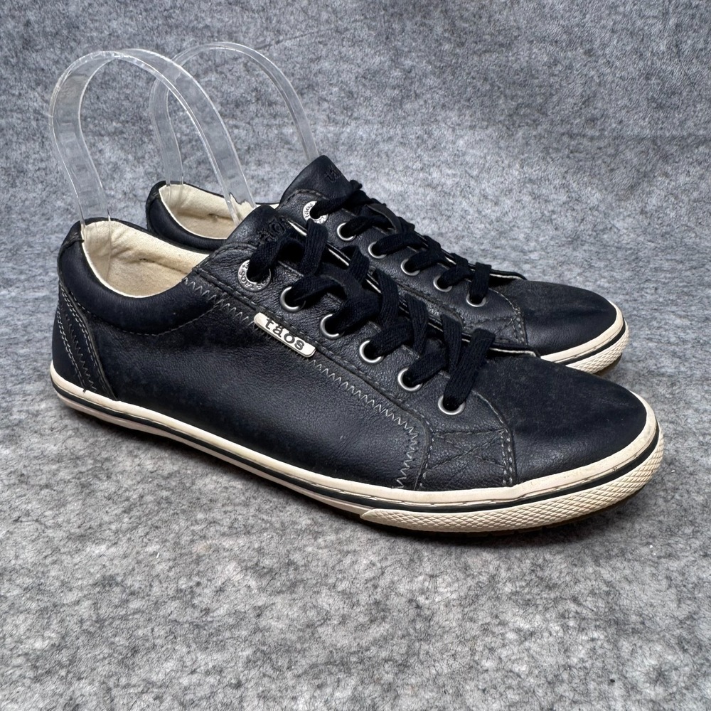 Taos Retro Star Leather Sneakers Womens Sz 8 Black Low Top Comfort Shoes